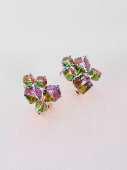 Серьги гроздья Мираж с зелеными кубиками Swarovski