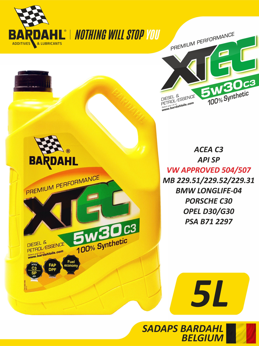 Масло моторное Bardahl XTEC 5W-30 C3 синтетическое 5 л 36303
