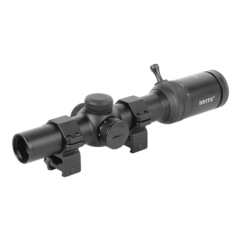Прицел оптический BRITE LPVO 1-8X24 IR - общий вид сбоку с установленными кольцами крепления