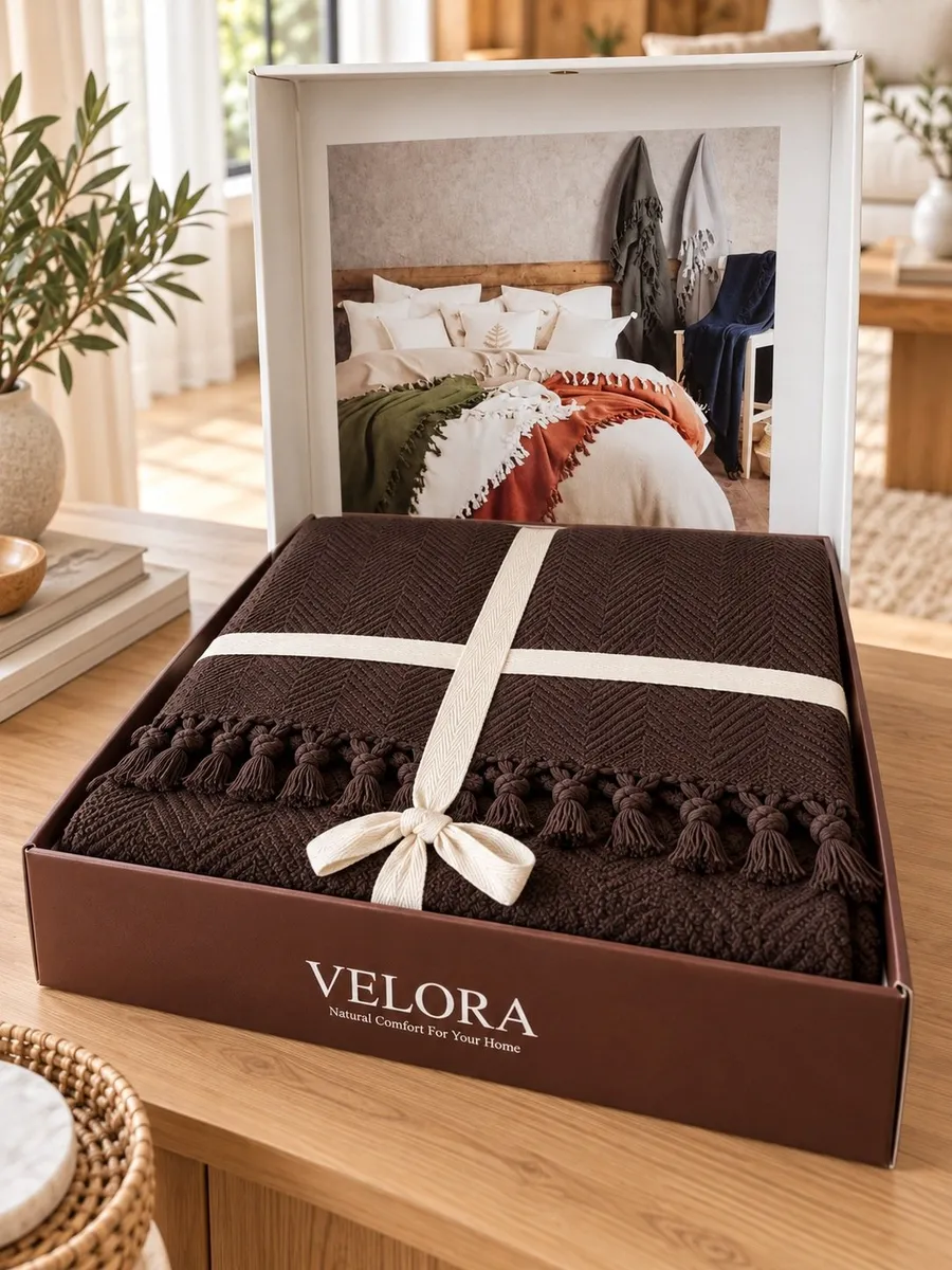Velora Home Плед Однотонный-1 Коричневый цвет 200х230 100% Хлопок — фото 3