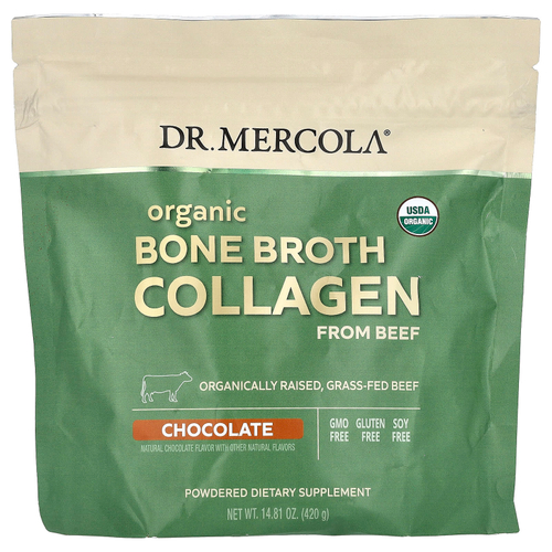 Dr. Mercola, органический коллаген из говяжьего костного бульона, шоколад, 420 г