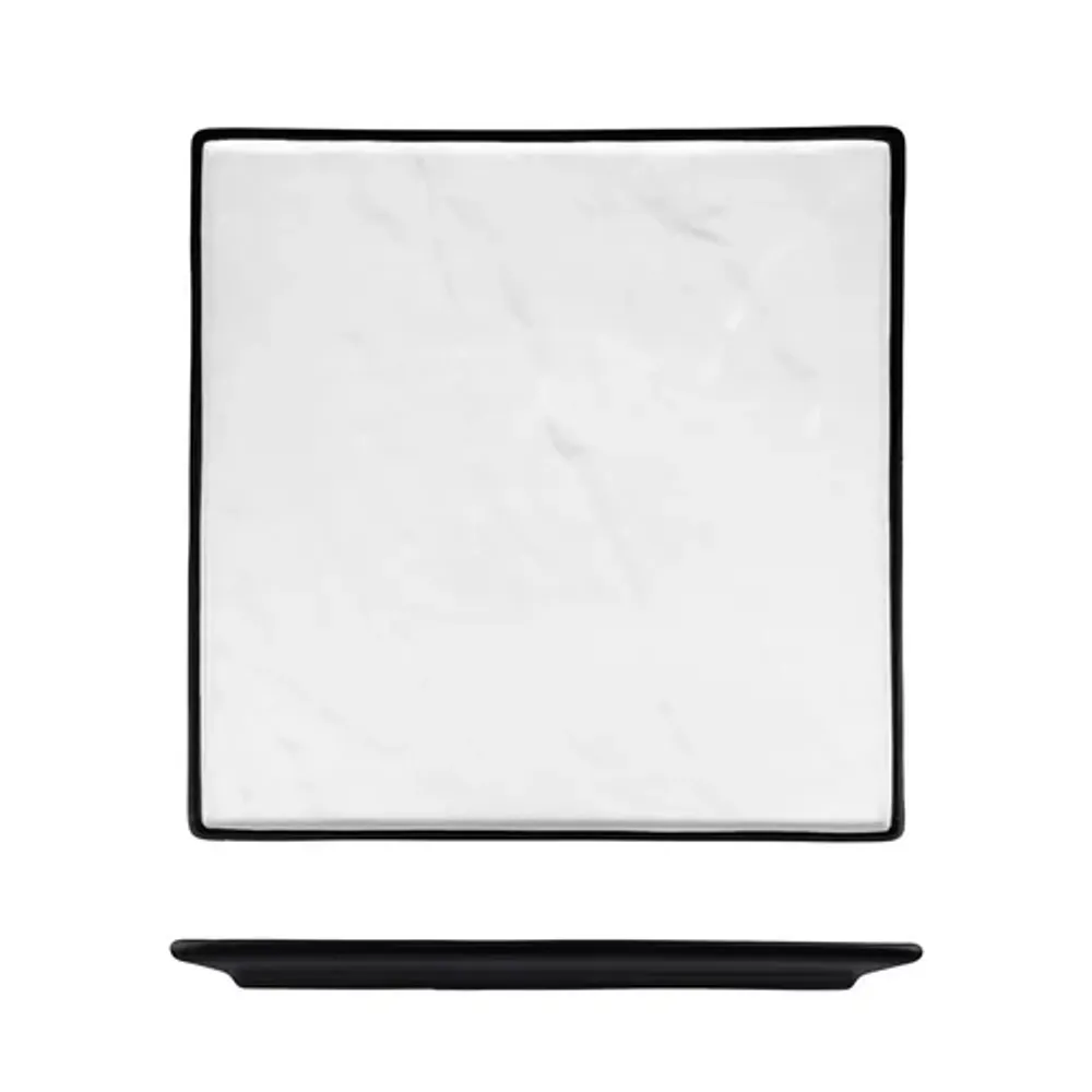 Блюдо квадратное 25*25 см h1,5 см Relief белое с черным бортом фарфор P.L. Proff Cuisine [3]
