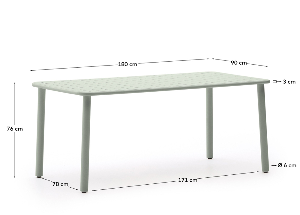 Уличный стол Brai из оцинкованной стали бирюзового цвета 180 x 90 см