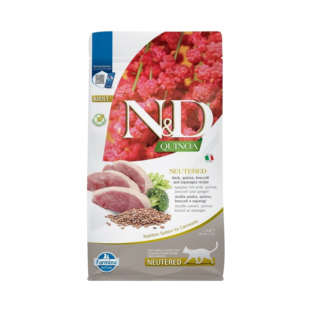 Farmina N&D Quinoa Neutered сухой д/стерил. кошек с уткой, киноа, брокколи и спаржей 1,5 кг