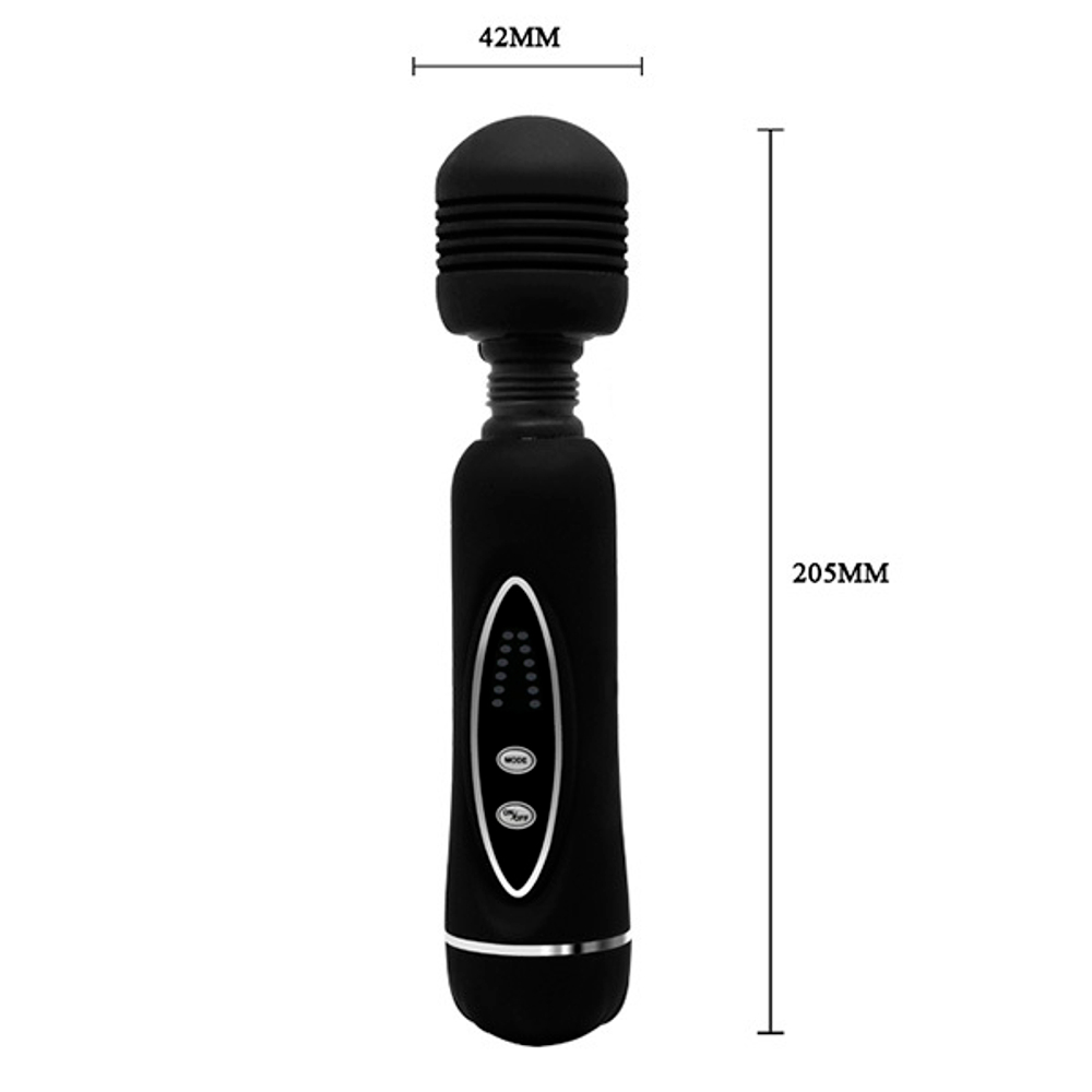 Черный вибромассажер 20,5см со сменными насадками Baile Power Wand BW-055002A