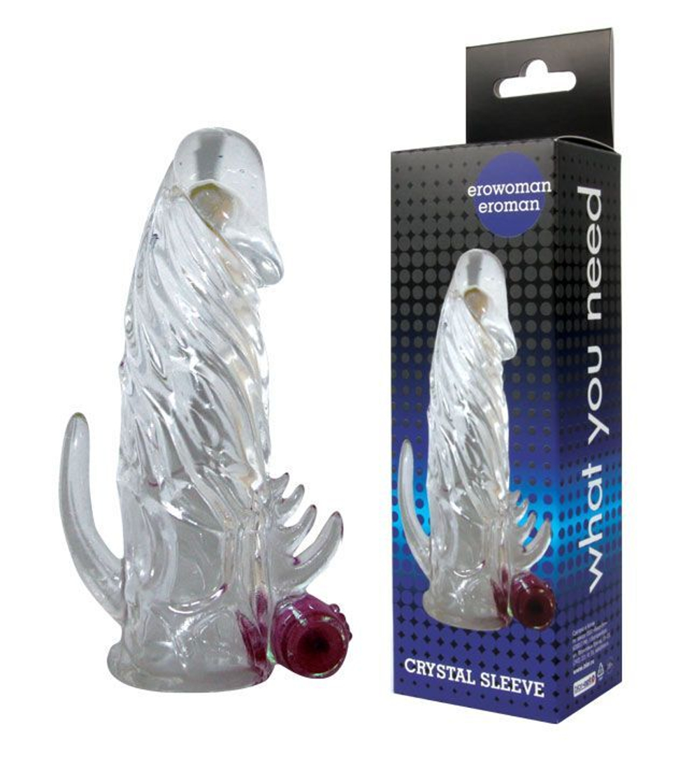 Закрытая прозрачная вибронасадка на пенис Crystal Sleeve Vibe - 12 см. (Цвет: прозрачный)