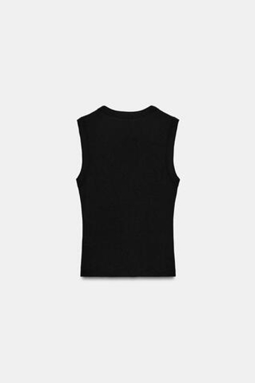 ZARA ХЛОПКОВАЯ ФУТБОЛКА С V-ОБРАЗНЫМ ВЫРЕЗОМ, ЧЕРНЫЙ