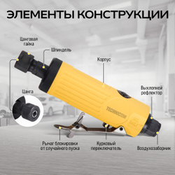 Прямая пневматическая шлифовальная машина Technicom TC-DG2011, цанга 3мм, 6,3 Бар, 113 л/мин, 22000 об/мин