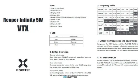 Видеопередатчик FPV Foxeer 5.8G Reaper Infinity 5W 40CH VTx SKU: MR1796