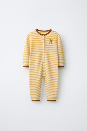 ZARA ТРИКОТАЖНЫЙ КОМБИНЕЗОН В ПОЛОСКУ WINNIE THE POOH © DISNEY, ЭКРЮ/ЖЕЛТЫЙ