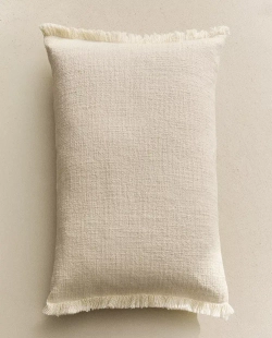 ZARA HOME НАВОЛОЧКА ДЛЯ ДЕКОРАТИВНОЙ ПОДУШКИ С БАХРОМОЙ, ЭКРЮ