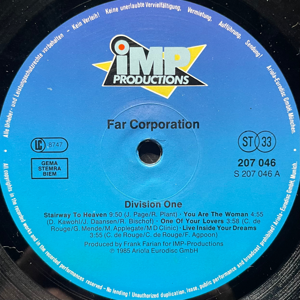 Far Corporation ‎– Division One - The Album (Европа 1985г.)