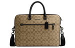 COACH ETHAN PVC Portable One Shoulder Crossbody Briefcase Large Men"s Bronze Hardware & Khaki & Black