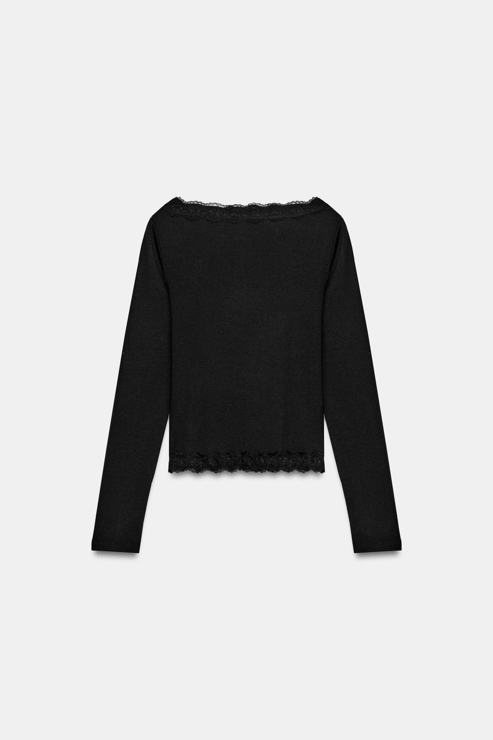 ZARA ТОП С КРУЖЕВНЫМ ВЫРЕЗОМ ЛОДОЧКОЙ, ЧЕРНЫЙ