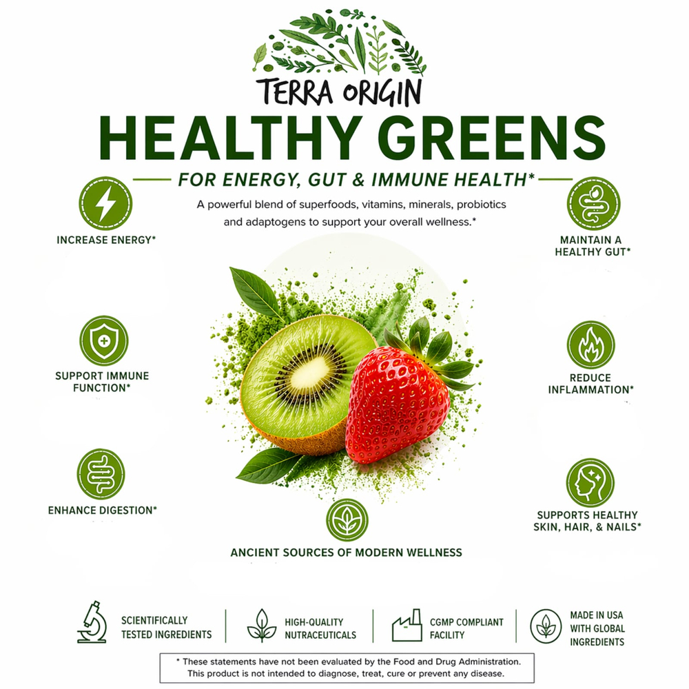 Terra Origin, Healthy Greens, киви и клубника, 15 пакетиков On the Go, 10,52 г (0,37 унции) каждый