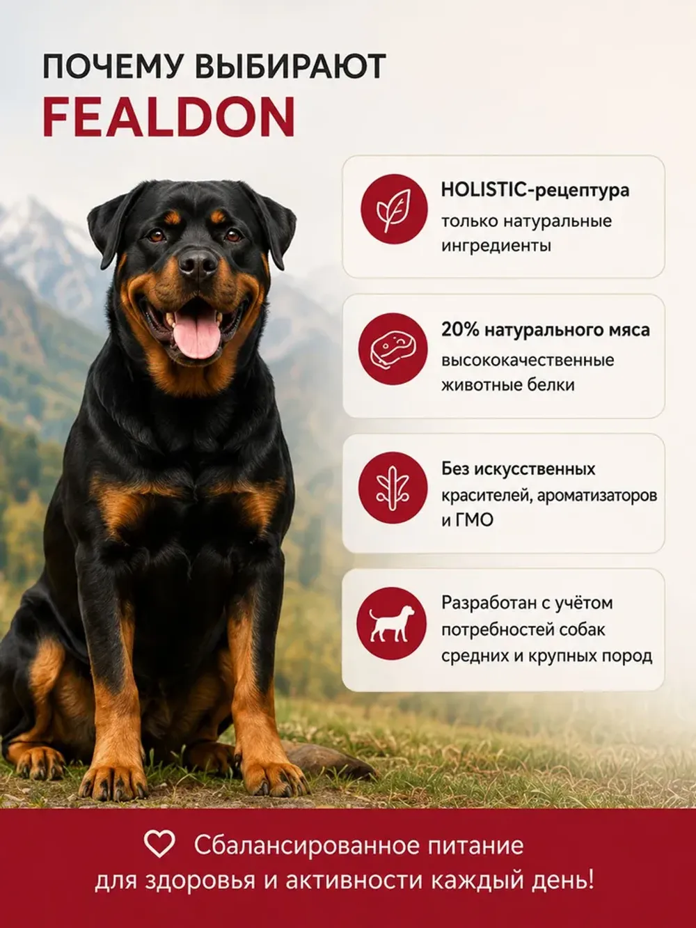 Сухой корм Fealdon для взрослых собак средних и крупных пород из ягненка