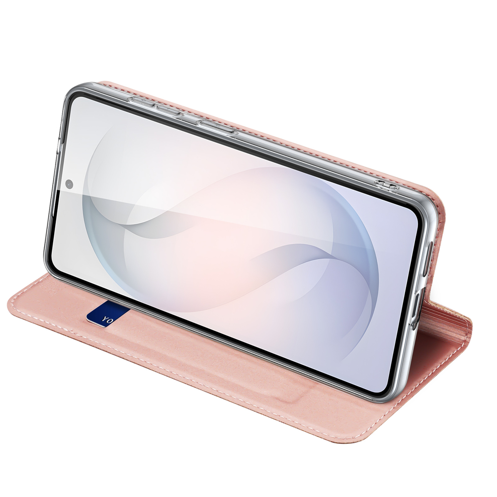 Чехол книжка из кожи розового цвета для Samsung Galaxy S26+ Плюс, серия Skin Pro Series от Dux Ducis