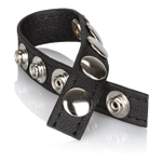 Эрекционное кольцо-утяжка многофункциональное Leather Multi-Snap Ring (Цвет: черный с серебряным)