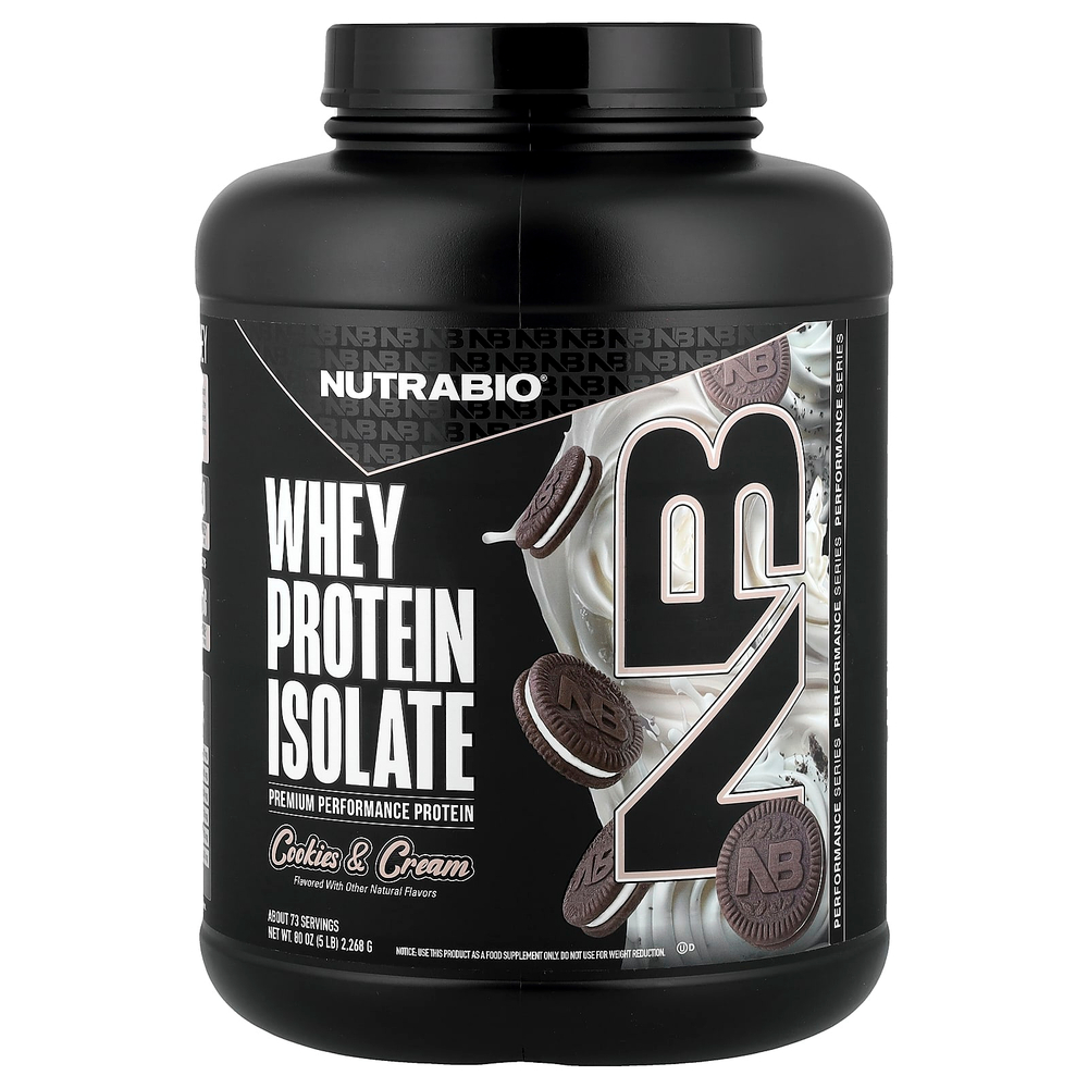 NutraBio, изолят сывороточного протеина, со вкусом печенья с кремом, 2268 г (5 фунтов)