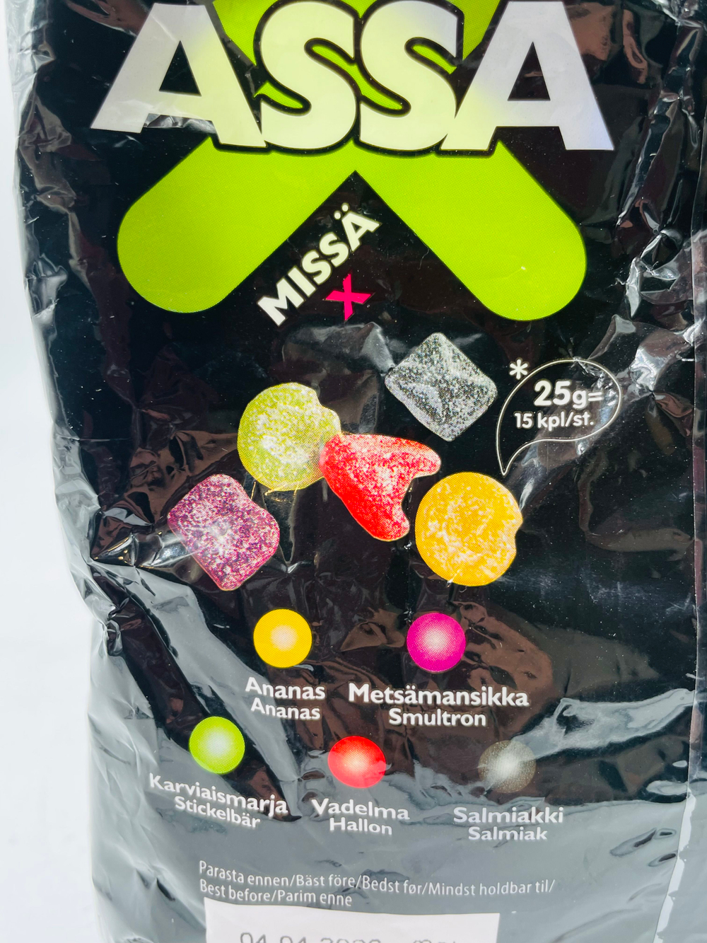 Конфеты жевательные Fazer "Assa Missa Х" со вкусом салмиакки и фруктов/ягод, 220 г