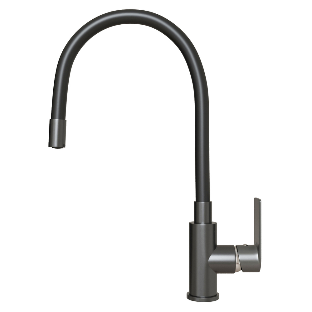 Смеситель для кухни 35к MIXLINE МЛ33-098Г(ML33-098GR) "Сити" гибкий излив боковая ручка б/отв ГРАФИТ