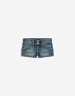Женские синие джинсовые мини-шорты с вышивкой - BERSHKA