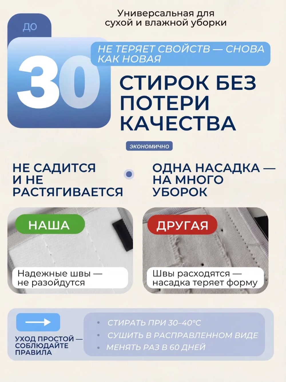 Насадка для швабры 42х12 из микрофибры 2 шт