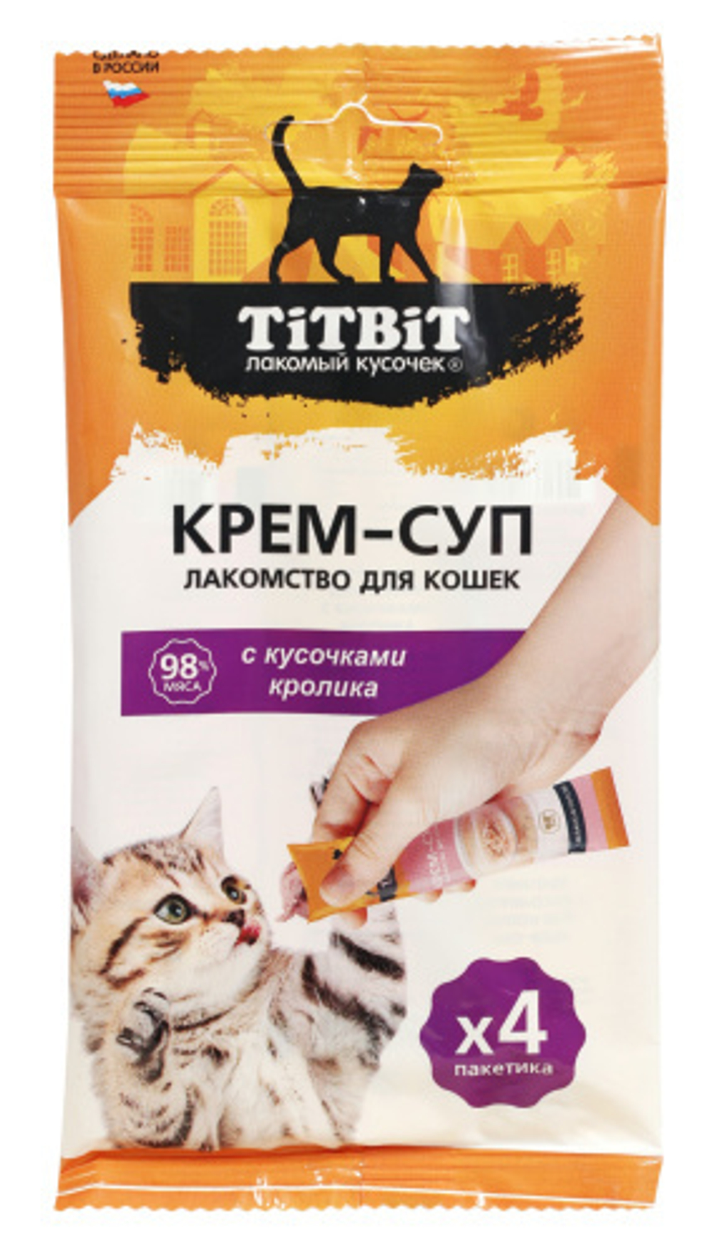 Лакомство для кошек крем-суп с кусочками Кролика 4шт ТитБит
