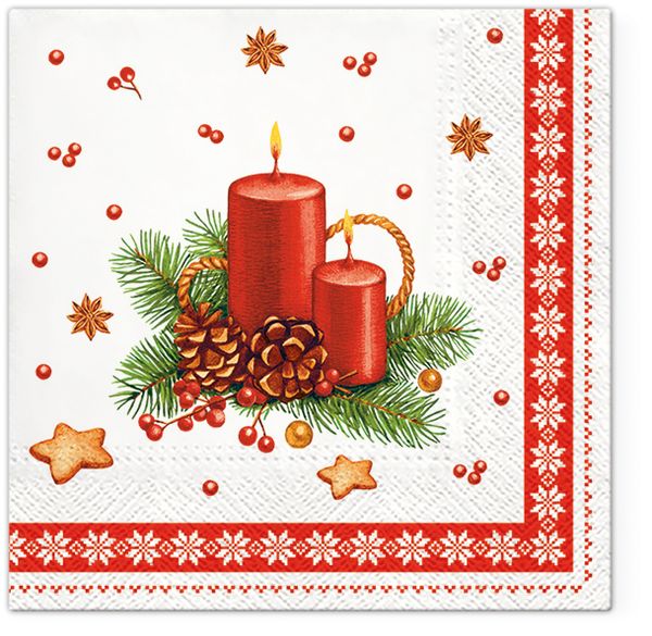 Салфетки для декупажа 3-слойные PAW Decor Collection, коллекция Lunch TETЕ a TETE Свеча в рамке, 18.5 г/м², 33х33 см, 20 шт