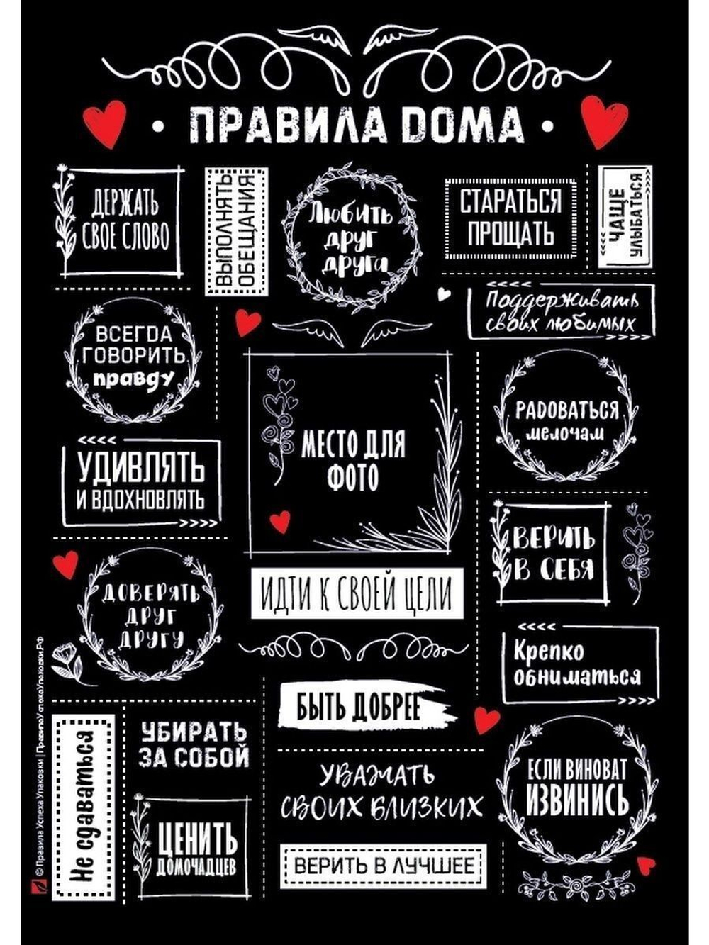Настенный постер "Правила для дома" со стикерами в тубусе