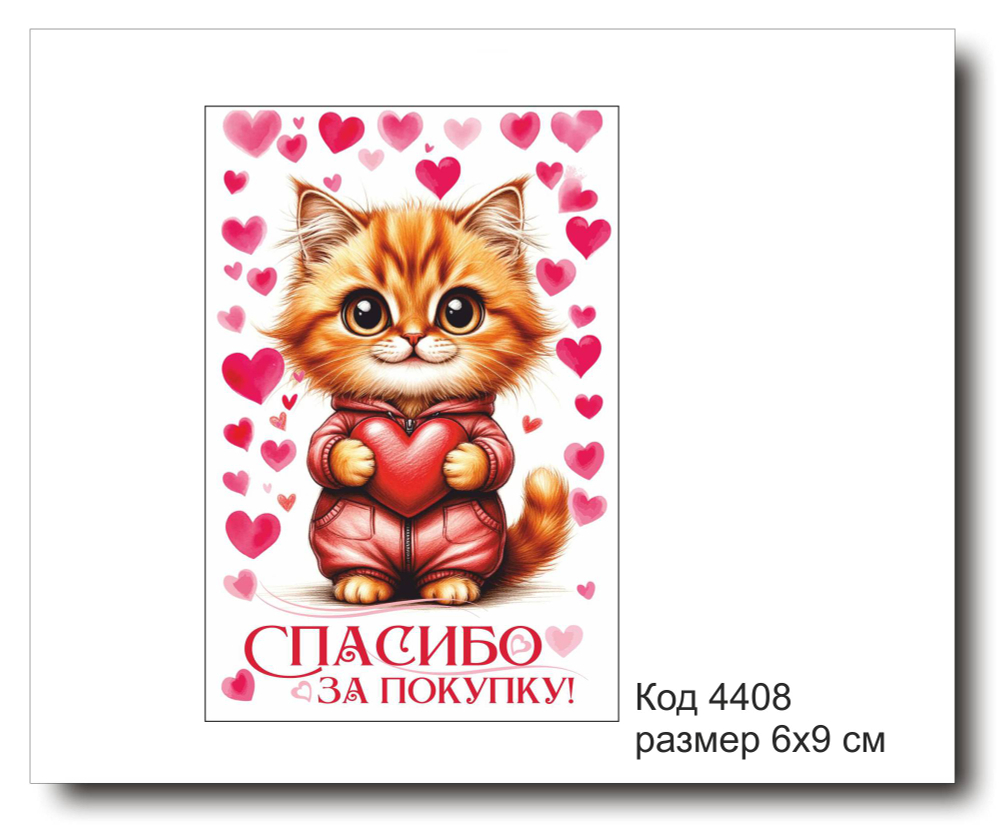 Открытка-карточка "Спасибо за покупку" размер 6х9см код 4408