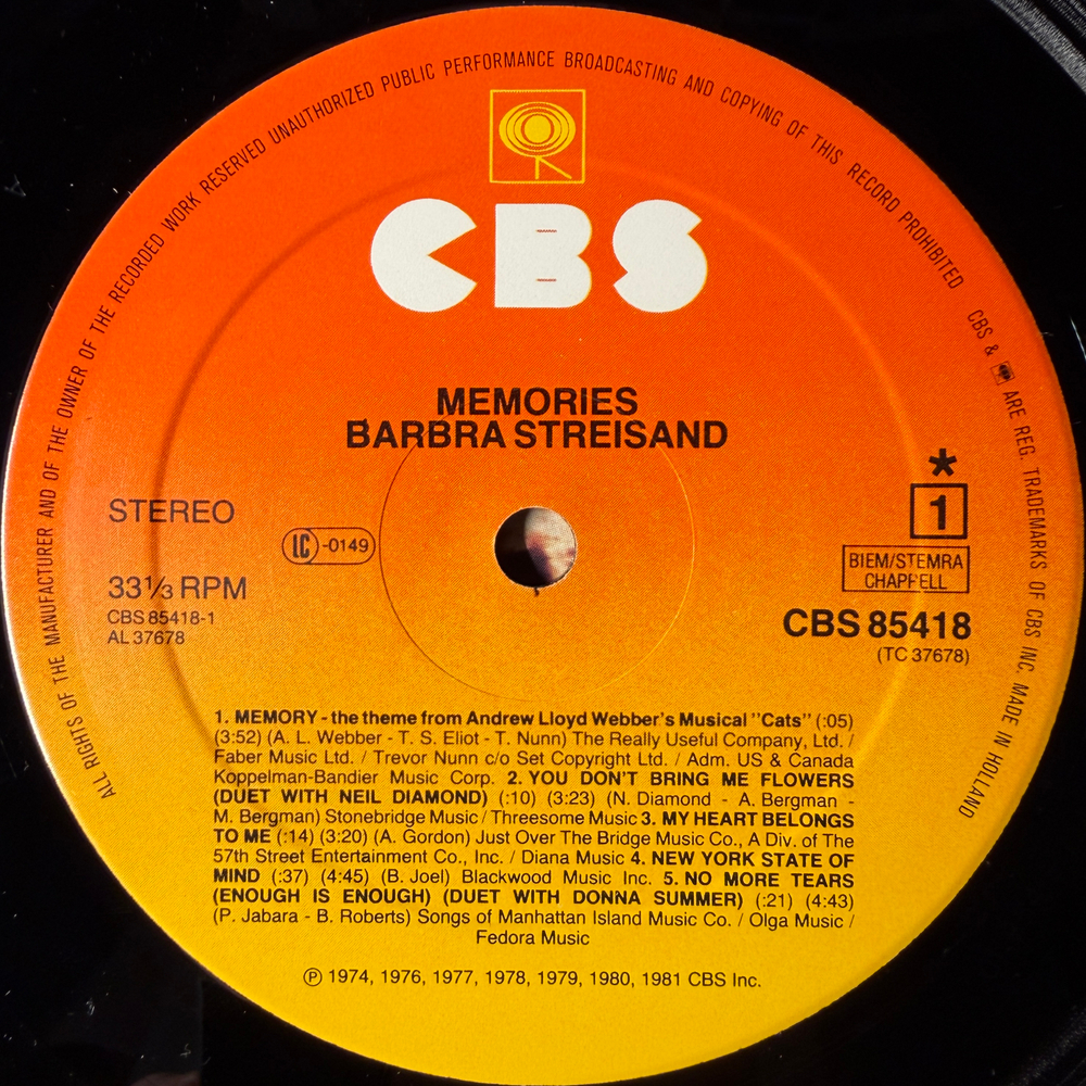Barbra Streisand - Memories (Голландия 1981г.)