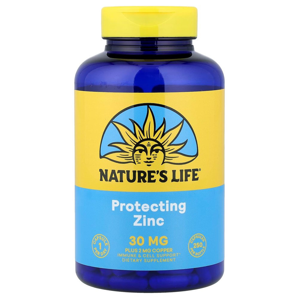 Nature's Life, цинк и медь для защиты, 250 капсул
