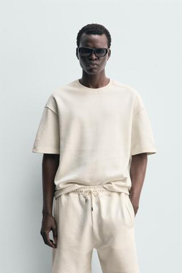 ZARA ТОЛСТОВКА RELAXED FIT ИЗ ИНТЕРЛОКА, ЖЕЛТОВАТО-БЕЛЫЙ