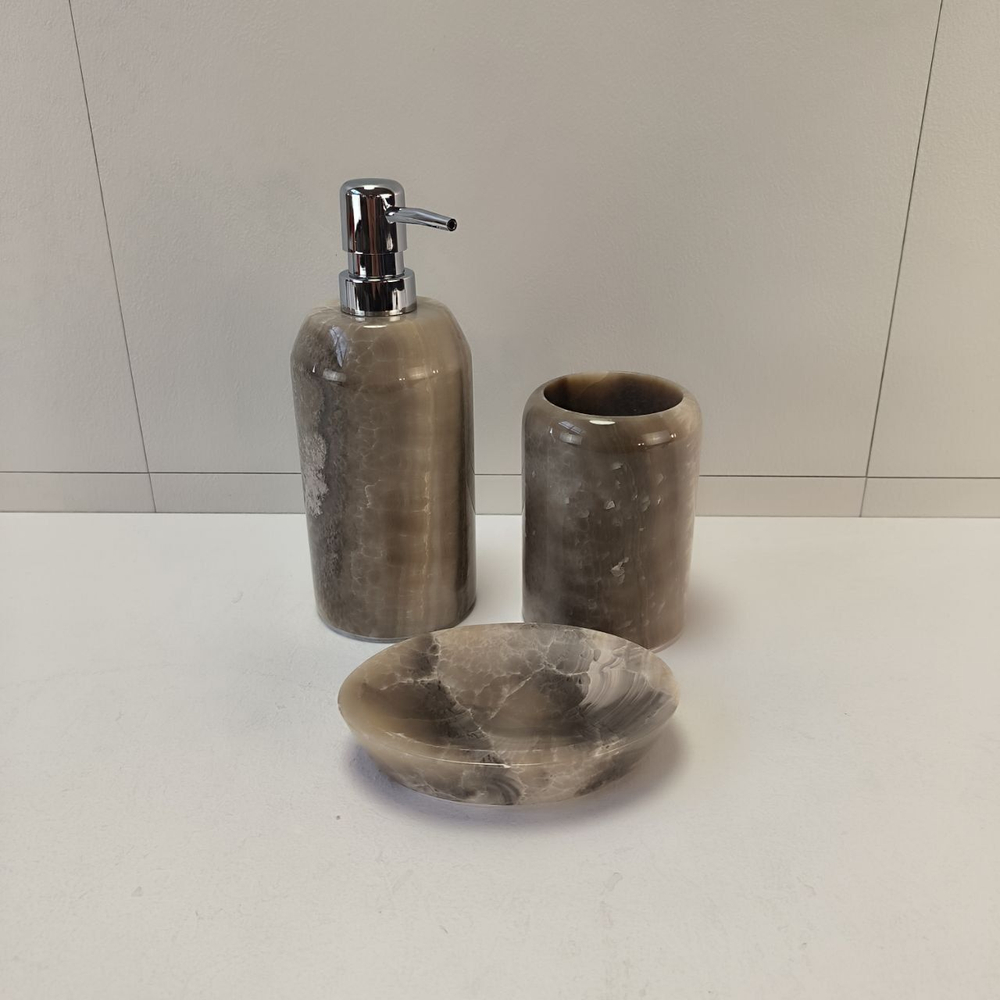 Набор из оникса 3 предм Grey NO-63255 дозатор, стаканчик, мыльница 151