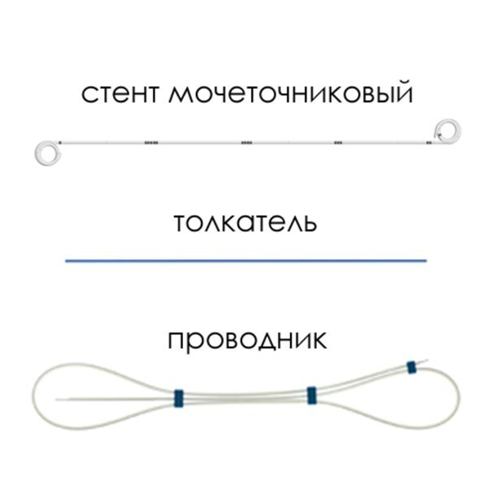 Мочеточниковый стент Urotech White Star набор, двойной завиток, открытый тип, проводник