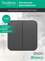 BLANCA О/У 2-клавишный ВЫКЛЮЧАТЕЛЬ (сх.5) ИЗОЛ.ПЛ., 10А, 250В, АНТРАЦИТ