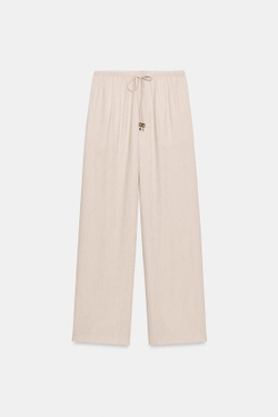ZARA БРЮКИ ПРЯМОГО КРОЯ ИЗ СТРУЯЩЕЙСЯ ТКАНИ, ЭКРЮ