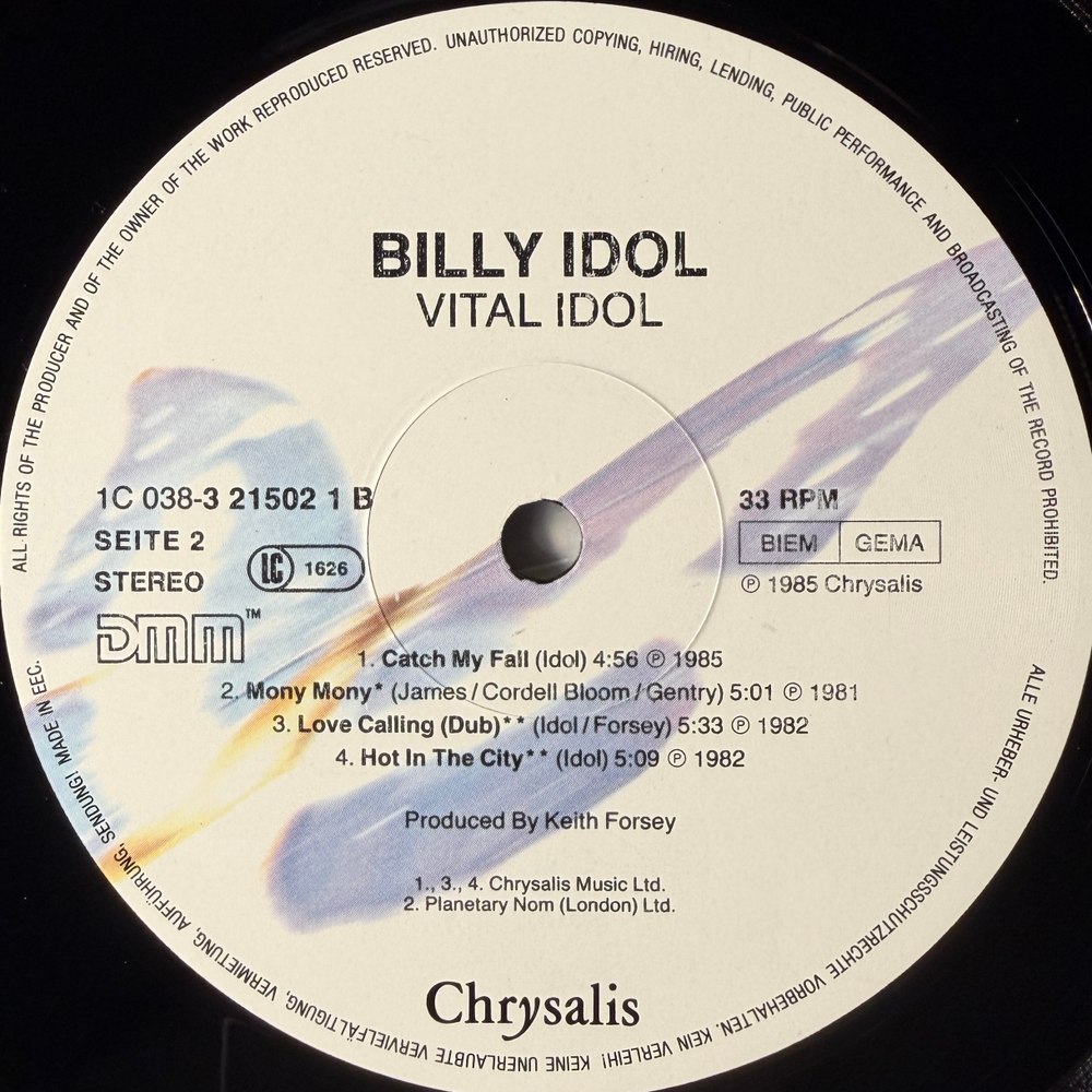 Billy Idol ‎– Vital Idol (Европа 1985г.)