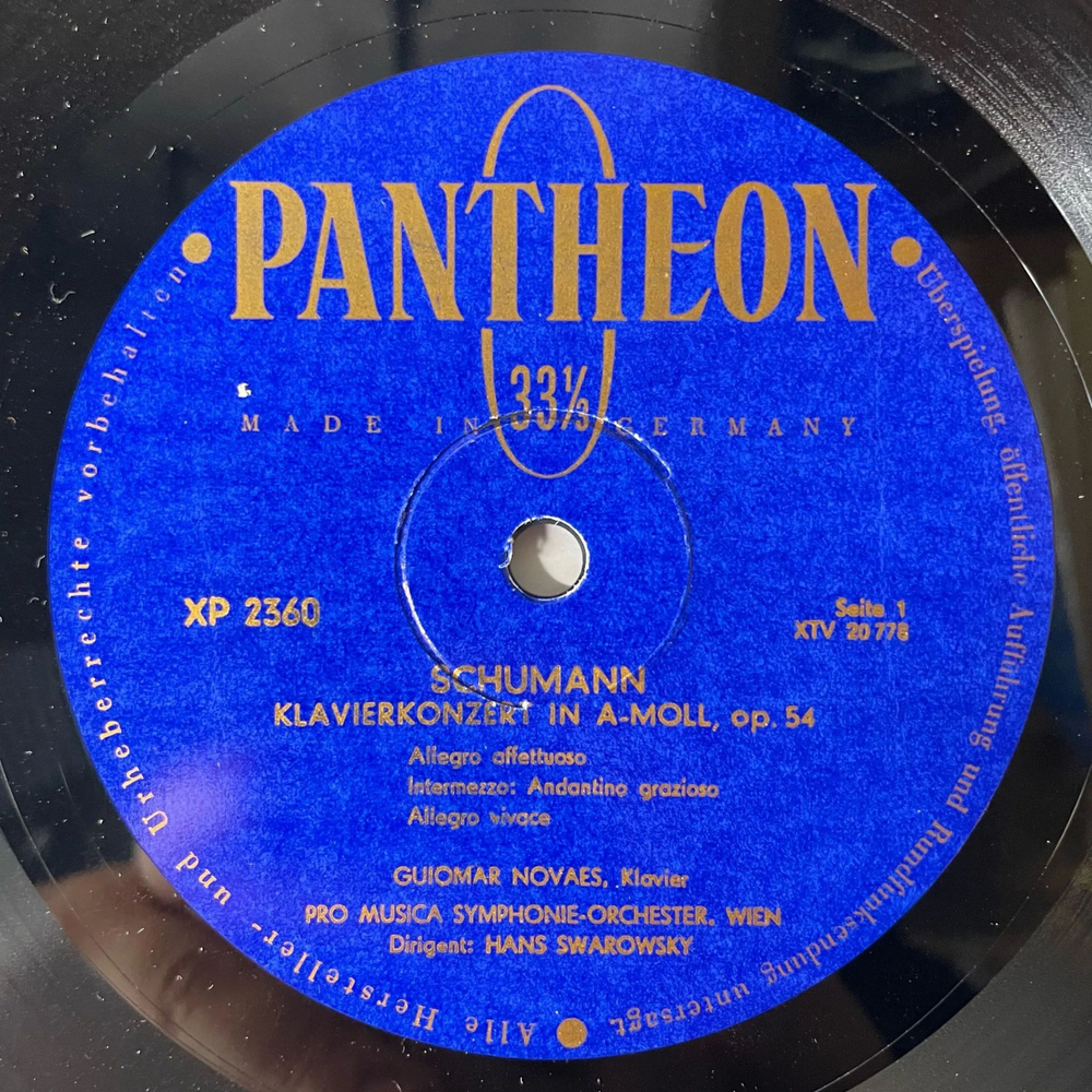 Винтажная виниловая пластинка LP R. Schumann Шуман, Guiomar Novaes, Pro Musica Symphonie-Orchester, Wien, Hans Swarowsky, Klavierkonzert A Moll op.54, (Германия 1954)