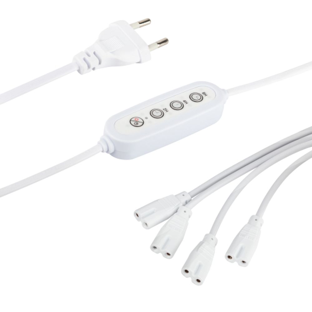 Разветвитель сетевой для линейных светильников ЭРА 4х IEC C7 2pin+timer на 4 точки с таймером 4, 8, 12H 2 м | Аксессуары для фито светильников