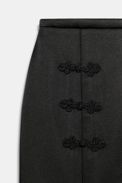 ZARA АТЛАСНАЯ ЮБКА С АЛАМАРАМИ ZW COLLECTION, ЧЕРНЫЙ