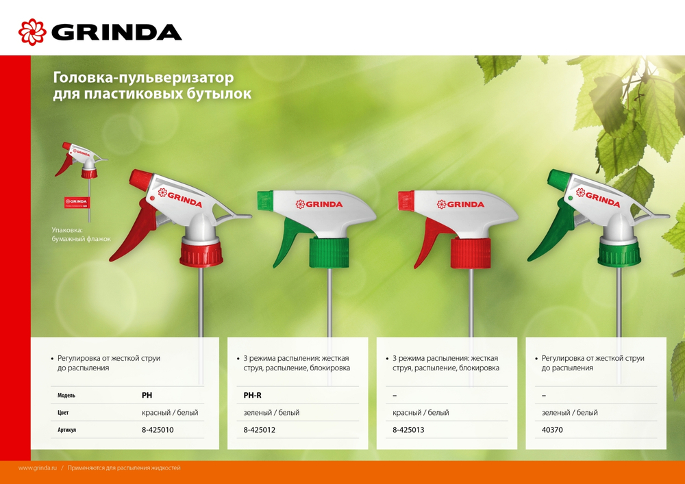 GRINDA PH-R, для пластиковых бутылок, регулируемая, головка-пульверизатор (8-425012)