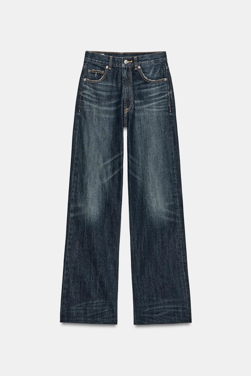 ZARA ДЖИНСЫ TRF WIDE-LEG С ВЫСОКОЙ ПОСАДКОЙ, МОРСКОЙ СИНИЙ