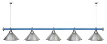 Лампа STARTBILLIARDS 5 пл. (плафоны голубые,штанга голубая,фурнитура золото)