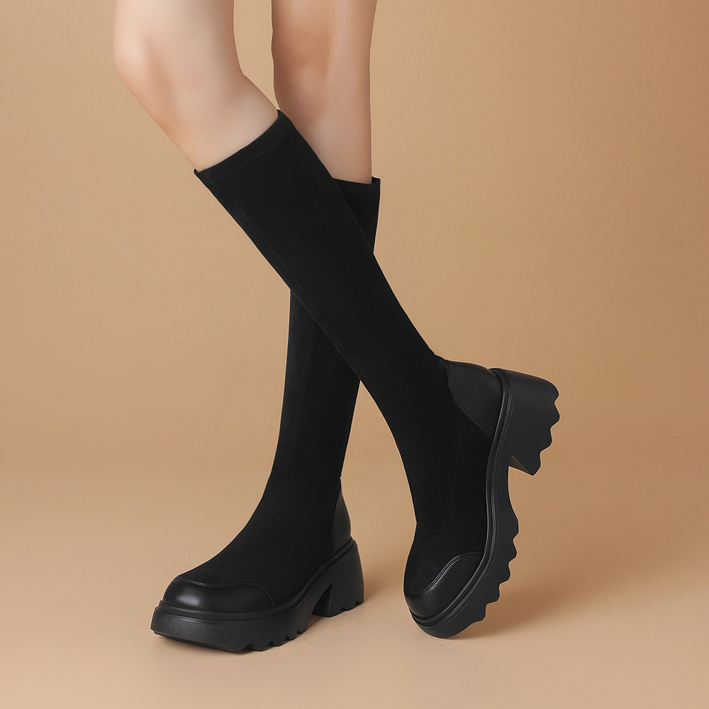 BOERDIQI Slim Boots Knee high Boots 5.5cm Women"s Black