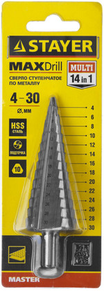 STAYER 4-30 мм, 14 ступеней, сталь HSS, ступенчатое сверло (29660-4-30-14)