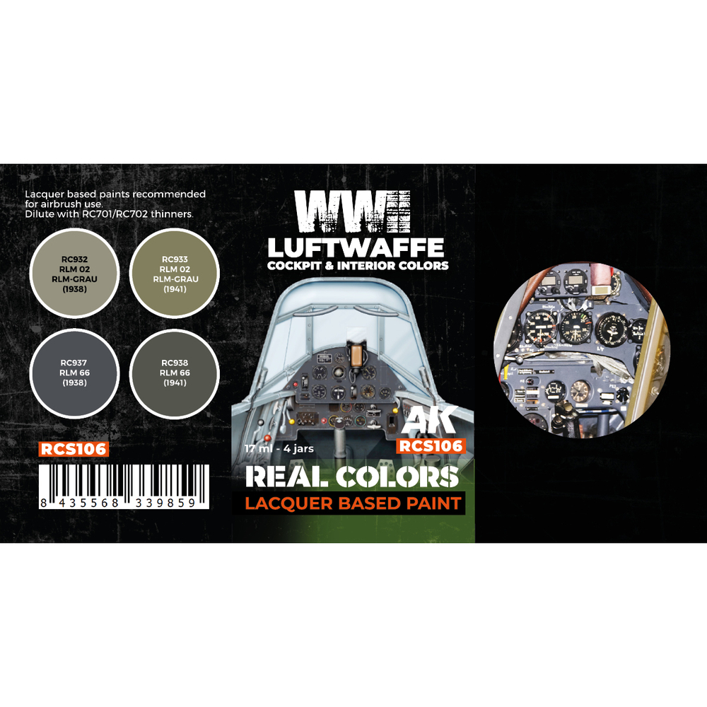 Набор красок AK Interactive Real Colors - WWII Luftwaffe Cockpit & Interior