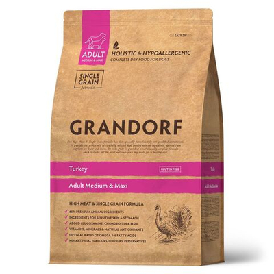 Сухой корм Grandorf DOG Turkey MED&MAXI для взрослых собак средних и крупных пород, индейка