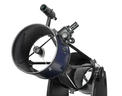 Телескоп Добсона Levenhuk New Skyline PRO 10" (250/1270) Retractable - крупный план окуляра и трубы, черный и синий